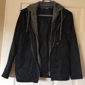 Black double layer hooded jacket
